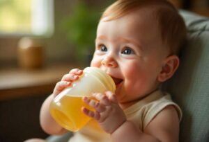 Happy baby drinking formula with palm oil