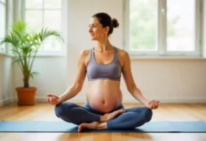 Pregnant woman doing a gentle yoga pose
